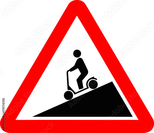 E-Scooter on Steep Slope Warning Sign