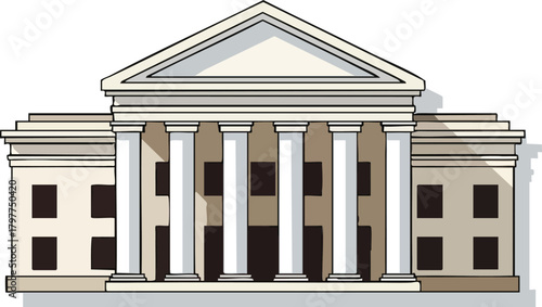 Classic Architecture Vector Illustration of a Grand Building with Columns