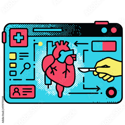 Medical AR Surgery Overlay Vector Illustration. Augmented Reality for Healthcare, Digital Operating Room, or Heart Diagnostic and Technology Concept