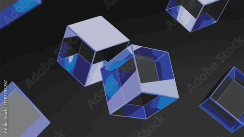 3D cube collage of photos on white background with colorful blocks and paper icons