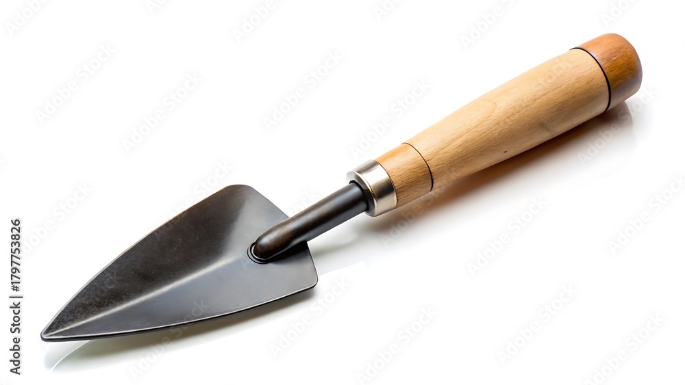 Fototapeta premium Small hand trowel with wooden handle on white background