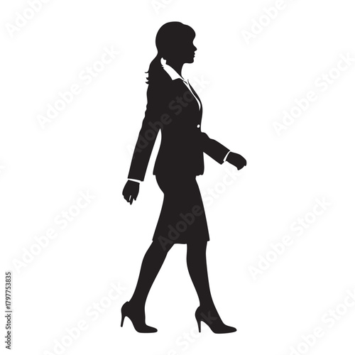 Walking Businesswoman Side View Professional Female Office Worker Employee Strolling Corporate Attire