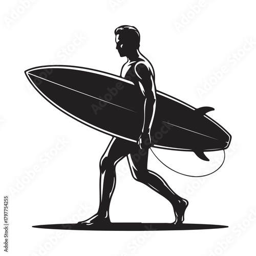 Surfer with Surfboard Vector Silhouette Icon