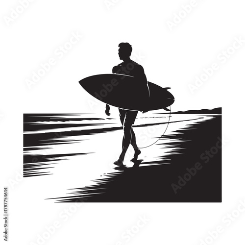 Surfer with Surfboard Silhouette Vector Icon