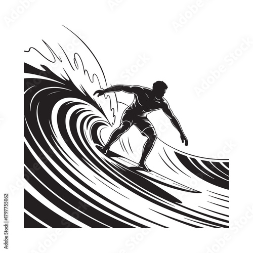 Surfer Riding Wave Vector Silhouette Icon Graphic