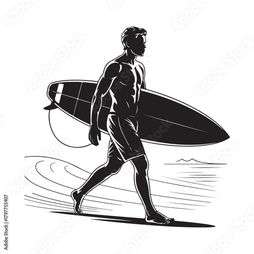 Surfer on Wave Vector Silhouette Icon Design