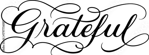 Beautiful and Elegant 'Grateful' Calligraphy Design with Flourishes