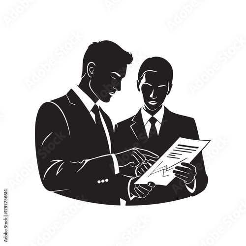 Two Businessmen Reviewing Financial Charts Professional Collaboration and Analysis of Market Data