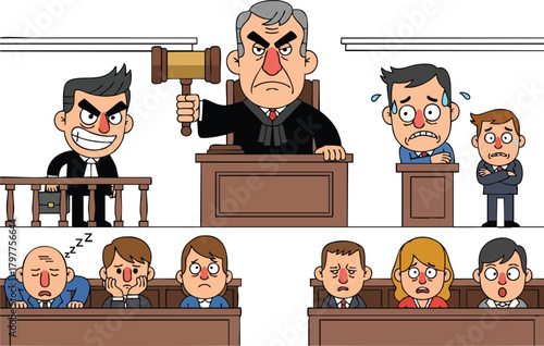Courtroom Drama A Cartoon Judge Presides Over a Tense Trial