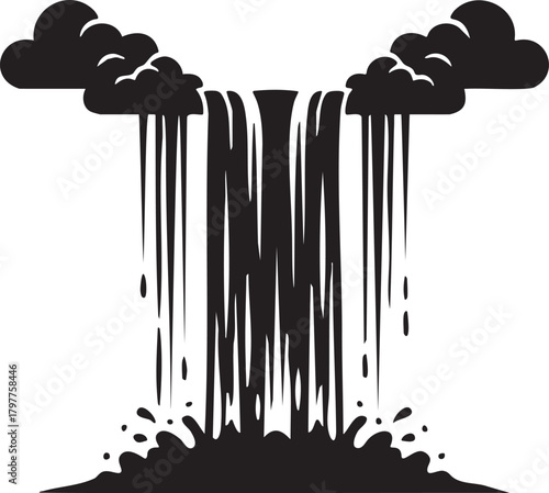 Isolated a kind of tall cascading waterfall vector silhouette symbolizing power flow natural beauty serenity and majestic landscape features