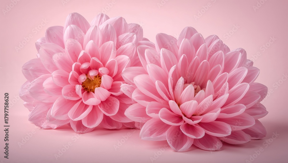 Fototapeta premium Two delicate pink flowers, soft pastel tones evoke serenity and elegance, ideal for a calming backdrop.