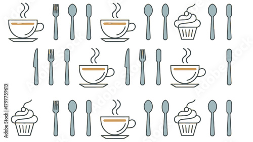 Arrangement of cup and cake on the table.