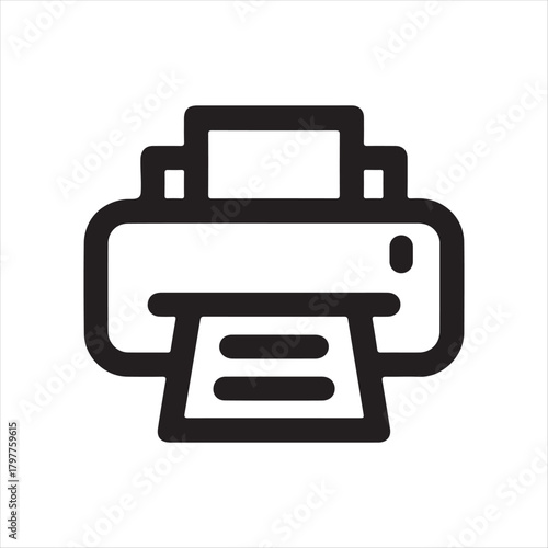 Simple black and white outline icon of a modern office printer or copier machine for printing documents