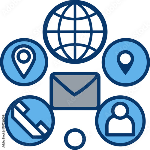 Communication Icons Arranged Around Globe and Envelope
