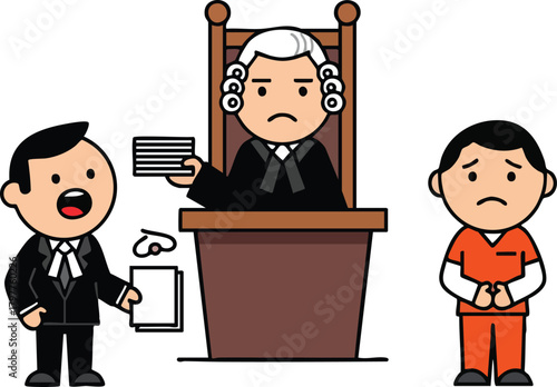 Justice in Session Cartoon Illustration of a Courtroom Scene