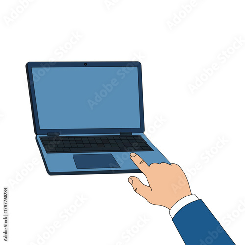 Hand touching laptop trackpad