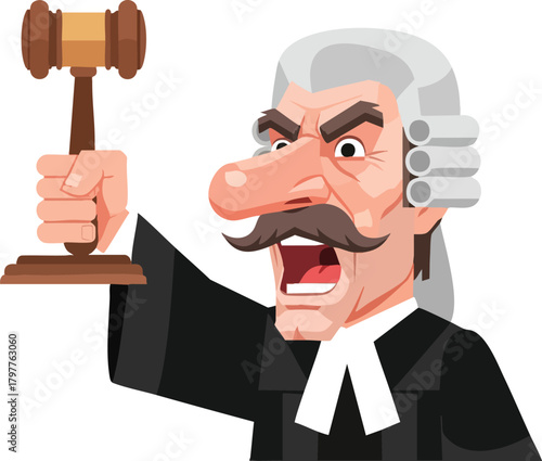 Stern Judge with Gavel Raised in Court