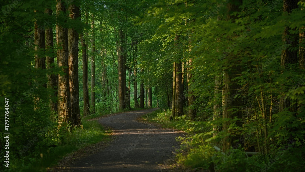 Fototapeta premium Path through an Irish woodland, showcasing natural beauty, seasonal change