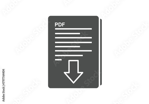 Black pdf document icon with download arrow symbol shown clearly