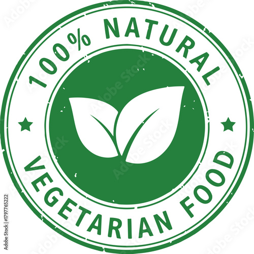 Green 100 Percent Natural Vegetarian Food Stamp with Leaves natural food seal