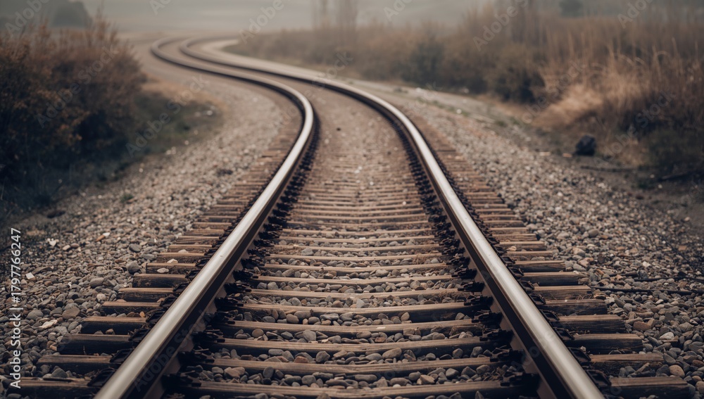 Fototapeta premium Path of a railway track, symbolizing transportation efficiency