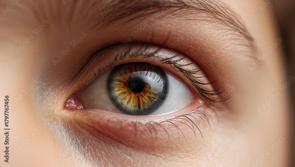 Obraz premium Extreme close-up of a human eye, showcasing intricate details and textures, focus on visual perception