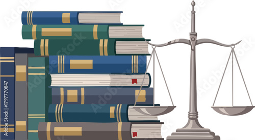 Justice Through Knowledge Law Books and Scales Depicting Legal Balance