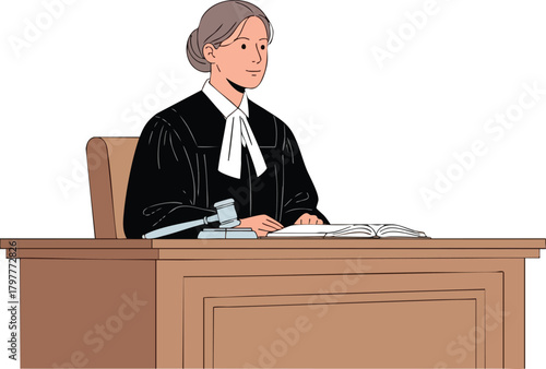 Female Judge with Gavel in Court Law and Justice Illustration