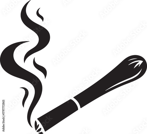 Smoking cigarette with smoke vapor isolated on transparent background one hundred characters vector silhouette