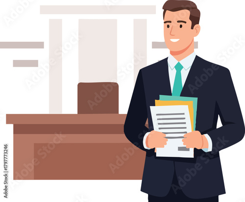 Cheerful Lawyer in Office Holding Documents