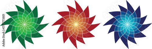 Colorful Floral Decoration Symbol with Star, Sun and Leaf Elements, Red Maple Plant Illustration, Autumn and Spring Inspired Nature Vector Art Design