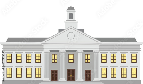 Simple Governmental Building Illustration with Clock Tower