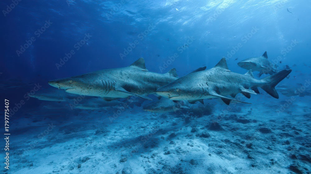 Fototapeta premium Banded Hound Sharks Glide Through Crystal Waters of Chiba, Japan - A Deep Dive into Marine Life
