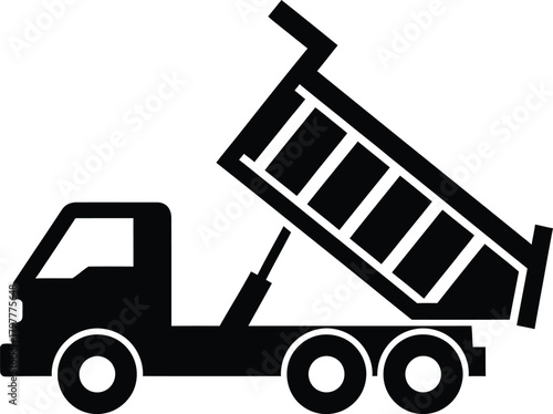 Dump truck lifting bed heavy transport machine for industrial worksite design Vector silhouette
