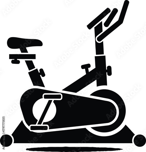 Gym equipment modern spin bike design for indoor cycling workout training Vector silhouette