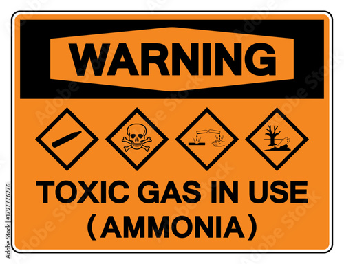 Warning Toxic Gas In Use Ammonia Symbol Sign, Vector Illustration, Isolate On White Background, Label.EPS10