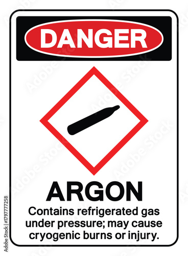 Danger Argon Contain Refrigerated Gas Symbol Sign ,Vector Illustration, Isolate On White Background Label.EPS10