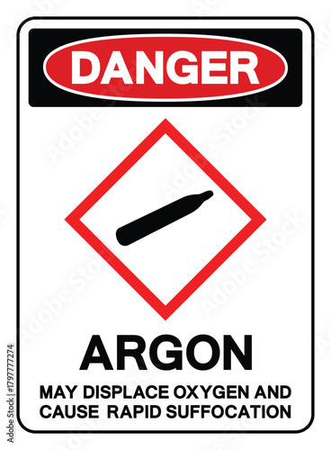 Danger Argon May Displace Oxygen And Cause Rapid Suffocation Symbol Sign ,Vector Illustration, Isolate On White Background Label.EPS10