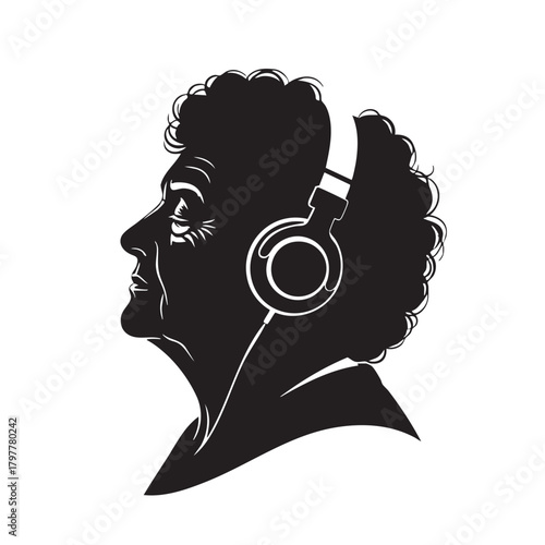 a_black_and_white_silhouette_of_a_woman_with_headphones_traced