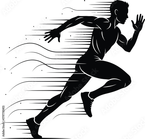 Dynamic silhouette of a runner in full stride with motion blur effect