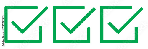 Tick mark with checkbox icon. Green checkmark sign for app, ui, website. Green check mark icon. Check mark vector icon. Correct vote choise isolated symbol. Green checkbox on white background.