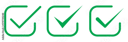 Tick mark with checkbox icon. Green checkmark sign for app, ui, website. Green check mark icon. Check mark vector icon. Correct vote choise isolated symbol. Green checkbox on white background.