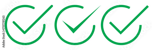 Tick mark with checkbox icon. Green checkmark sign for app, ui, website. Green check mark icon. Check mark vector icon. Correct vote choise isolated symbol. Green checkbox on white background.