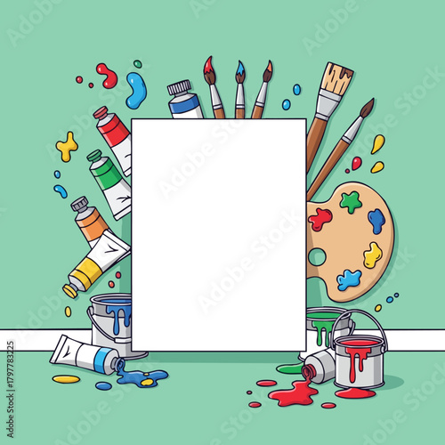 Creative art supplies frame with blank space for your masterpiece perfect for artistic concepts and studio inspiration