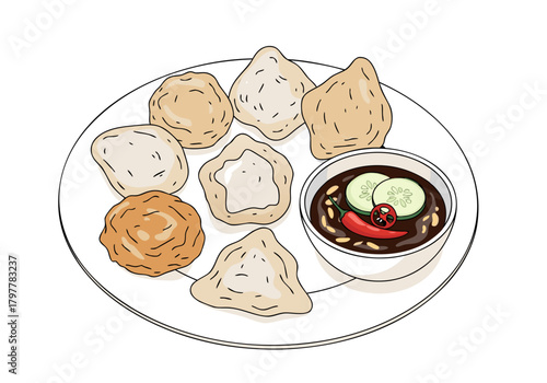 Pempek Palembang Traditional Indonesian Fishcake Food Illustration