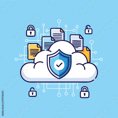 Digital cloud security protecting sensitive information with advanced encryption protocols and locked data access