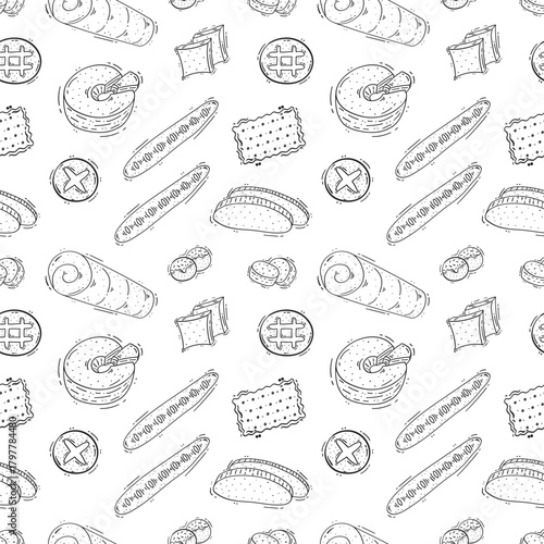 Hand Drawn Bread seamless pattern background