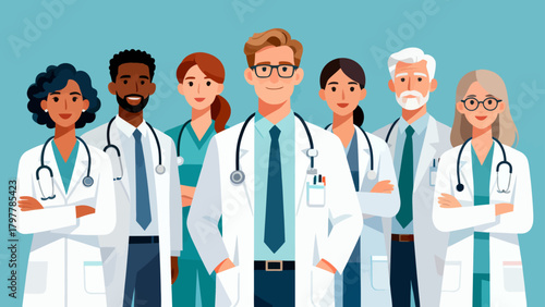 A collection of hospital doctor characters, with cartoon hand-drawn vector illustrations