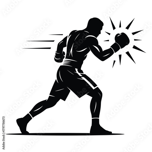 Silhouette of a boxer throwing a punch with power and determination vector illustration