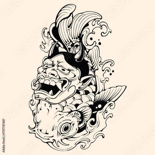 Koi fish tattoo design vector illustration